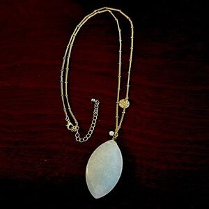 Quartz Crystal Leaf necklace on gold colored rope chain